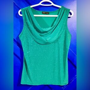 Mandy Evan’s Cowl Neck Green Sparkle Top Sz L